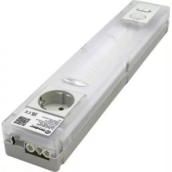 Finder LED-skåplampa med Schuko-uttag, 6W, 1000lm, 4000K, vit/transparent, 360mm 7L.55.8.230.4200