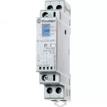 Finder 22.32.0.230.4540 installationskontaktor 230V AC/DC, 1NO+1NC, LED, 25A, DIN-skena