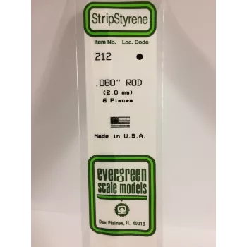 Evergreen 212 polystyren rundstav 2 mm x 350 mm, 6 st