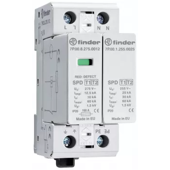Finder 7P.02.8.275.1012 överspänningsskydd typ 2, 1-polig, 275 V AC, 60 kA, DIN-skena