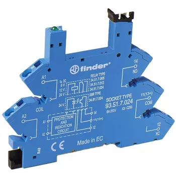 Finder reläsockel 93.51.8.240, fjäderkraftsklämmor, DIN-skena, blå, för 34.51/34.81