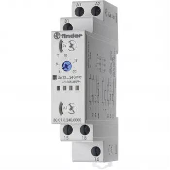 Finder 80.01.0.240.0000T multifunktionell timer, 0,1 s–86 400 s, 1 växlande kontakt, 240 V AC, DIN-skena