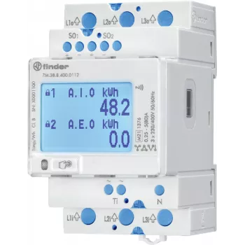 FINDER 7M.38.8.400.0112 trefas digital energimätare 80 A, Modbus RTU, MID-certifierad, DIN-skena
