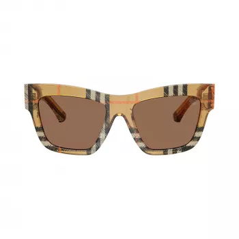 Burberry BE4449-414673 damsolglasögon, kvadratisk acetatbåge, havana/sköldpadd, bruna glas, 53/19/140 mm