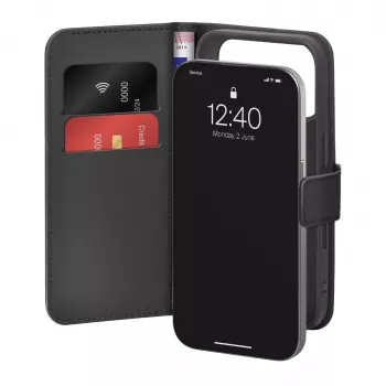 PURO Booklet Case for iPhone 17 Pro, Black Eco-Leather with 2 Card Slots PUIPC17P63BOOKC8BLK