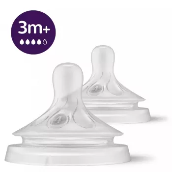 Philips Avent Natural Response nappflasknapp, snabbt mjölkflöde, 3m+, 2-pack, silikon, transparent