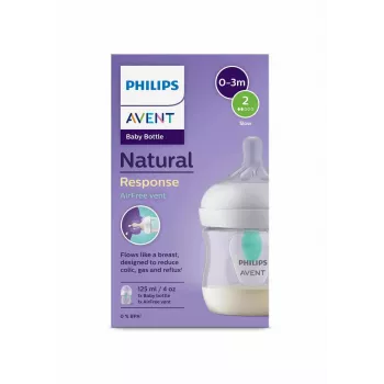 Philips Avent Natural Response anti-kolik-flaska med AirFree-ventil, 125 ml, Newborn Flow 1, 0m+