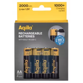 AQIILA USB-C laddningsbara AA litiumjonbatterier, 1,2V, 4-pack (AQ200AA367C4)