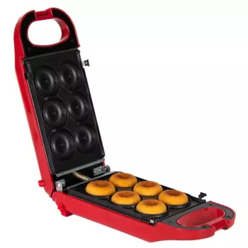 Trebs 6-in-1 snack maker röd – våfflor, sandwich, grill, donuts, poffertjes, cupcake