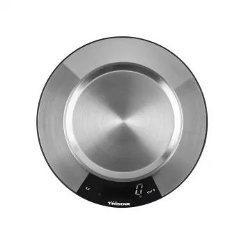Tristar KW-2453 digital köksvåg med skål i rostfritt stål, 5 kg kapacitet, 1 g noggrannhet, LCD-display, tarafunktion, silver
