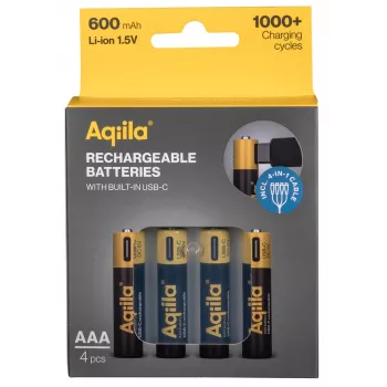 AQIILA AAA NiMH-batterier med USB-C, 1,2 V, 600 mAh, 4-pack AQ60AAA374C4