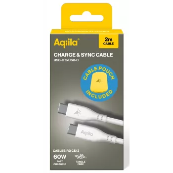 AQIILA Cablebird CS12 USB-C till USB-C ladd- och synkroniseringskabel 2m 60W svart AQCBPBIC2SI829
