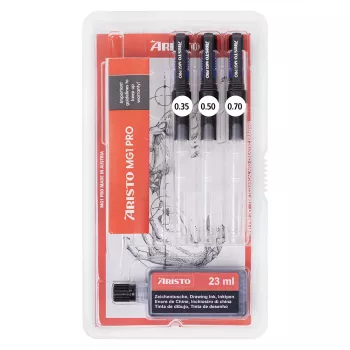 ARISTO mg1 pro Basic tuschpenna set, 3 pennor 0,35 / 0,50 / 0,70 mm, 4 delar (AR64300)