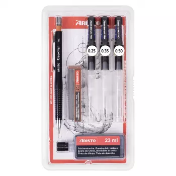 ARISTO mg1 pro College tuschpennset, 3 pennor 0,25 / 0,35 / 0,50 mm, 6 delar (AR64308)