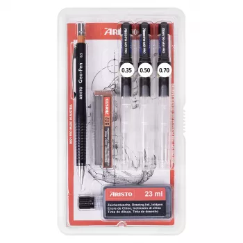 ARISTO mg1 pro College tuschpennset, 3 pennor 0,35 / 0,50 / 0,70 mm, 6 delar (AR64311)