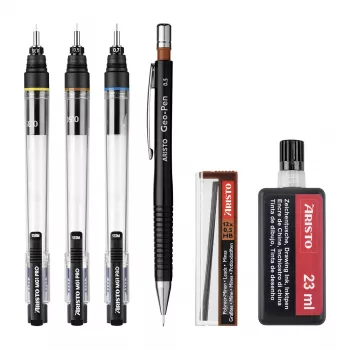ARISTO mg1 pro College tuschpennset, 3 pennor 0,35 / 0,50 / 0,70 mm, 6 delar (AR64311)