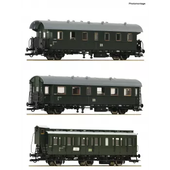Roco 6200131 H0 DR bibanasätt 2: 2x personvagn 2 klass Bip och 1x kupévagn 2 klass B3