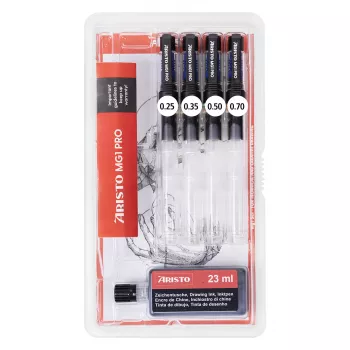 ARISTO mg1 pro Basic tuschpennset, 4 pennor 0,25 / 0,35 / 0,50 / 0,70 mm, 5 delar (AR64400)