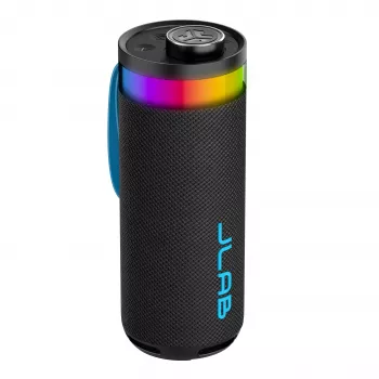 JLab Go Party portabel Bluetooth-högtalare med 20W uteffekt, IPX6 vattentålighet, 15 timmars batteri, inbyggd mikrofon, ljuslägen, svart
