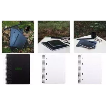 RHODIA GREENBOOK Collegeblock, DIN A5+, linjerat, svart återvunnet omslag, 80 blad, 4-hålat, mikrop perforerat 119915C