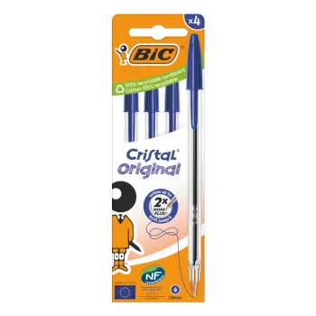 BIC Cristal Original kulspetspennor, blå, 0,32 mm, 4-pack 516332
