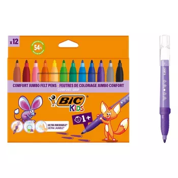 BIC KIDS Comfort Jumbo tuschpennor, olika färger, 12-pack, 1,4 mm spets, tvättbara 517250