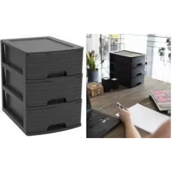 EDA STONE Drawer Box DIN A5, 3 Drawers, Polypropylene, Black 010322 NO