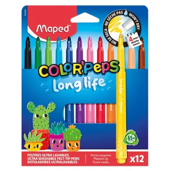 Maped Color'Peps Long Life tuschpennor, olika färger, 12 pennor (844000)