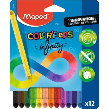 Maped COLOR'PEPS INFINITY trekantigt färgpennset, 12 olika färger, håller 10x längre, 100% pigmentkärna, återanvändbar hylsa 861602