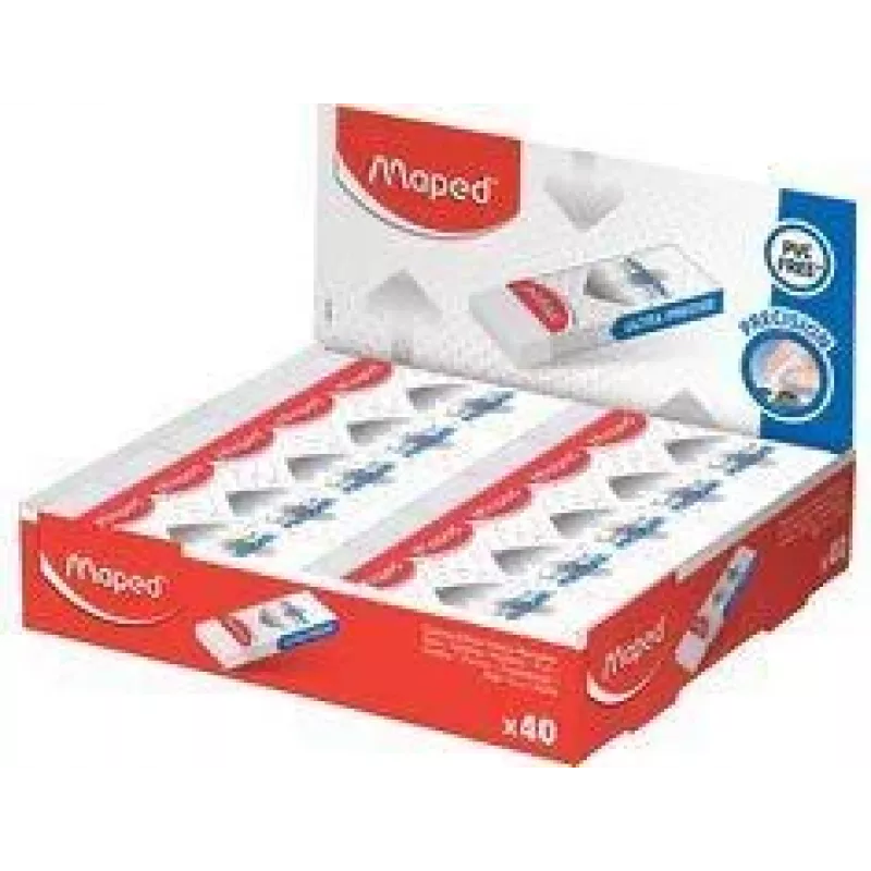 Maped Technic PRECISION plast suddgummi, vit, 40 st displaybox (126111)