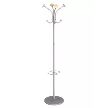 MAUL Stily klädhängare med paraplyhållare, silver, träkrokar, 8 krokar, 1750 mm 9403270