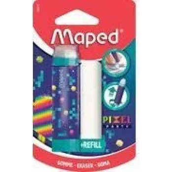 Maped Pixel Party Retractable Eraser with Refill, Lipstick-Style, Blister Pack 152015