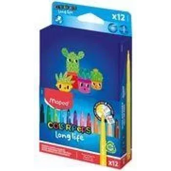 Maped COLOR'PEPS Long Life 2 Felt-Tip Pens, 12 Assorted Colours, 1.5 mm Medium Bullet Tip, Ventilated Safety Cap, Washable Ink, Cardboard Case 844006