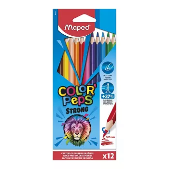 Maped COLOR'PEPS STRONG trekantiga färgpennor, 12 olika färger, 3,2 mm brottsäker stift, kartongask 862712
