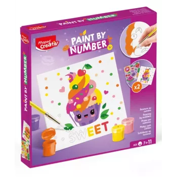 Maped Creativ måla efter nummer-set Kawaii Food Sweet - 2 förtryckta dukar, 10 akrylfärger, pensel, från 7 år 907088