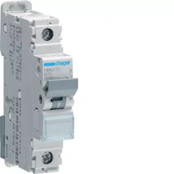 Hager NBN113 1-polig 13A B-karakteristik 10kA dvärgbrytare (MCB), 1 modul
