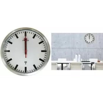 UNILUX STATION radioväggklocka, 350 mm, silverfärgad stationsstil, svarta fyrkantiga visare 400124567