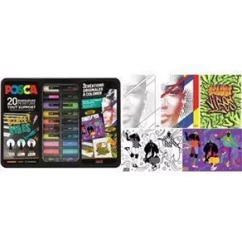 POSCA Pigment Marker Set STREET VIBES, 20 Markers in Metal Box (6 x PC1MC, 7 x PC3M, 7 x PC5M) M POSCA/20 018