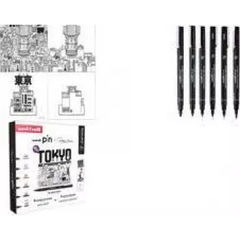uni-ball fineliner PIN TOKYO, 6-delat kreativt set, vattenfast pigmentbläck, metallförstärkta spetsar (CF PIN/6 001)