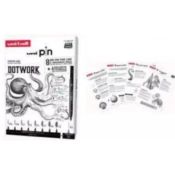 uni-ball DOTWORK startset uni pin, 9-delat etui med 8 fineliners och 1 Shalaku S tryckblyertspenna (CF PIN/8 005)