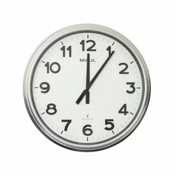 MAUL MAULride radiostyrd väggklocka, 610 mm diameter, silverfärgad plastram 9056195
