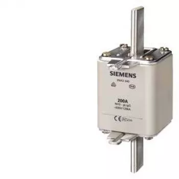 SIEMENS NH-säkringsinsats, storlek 3, 200 A, 500 V AC/440 V DC, gG, frontindikator, keramikkropp, försilvrade kopparkontakter 3NA3340