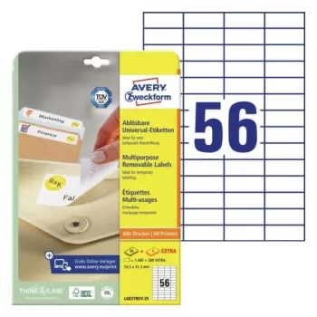 AVERY Zweckform universaletiketter 52,5 x 21,2 mm vit avtagbar med kant ProNature 25 ark (L6027REV-25)