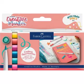 Faber-Castell Goldfaber Creative Marker set, 6 olika färger, Holiday Vibes Edition, vattenbaserat bläck, penselspets 161013