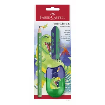 Faber-Castell Dino Jumbo skrivset, grön, 3 pennor, 3 mm stift, ergonomiskt trekantig, brottsäker, från 3 år 111529
