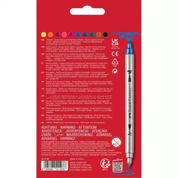 FABER-CASTELL glitter dubbelspetsiga fiberpennor, 10 olika färger, tvättbara, 3-5 mm & 1 mm spetsar 151107