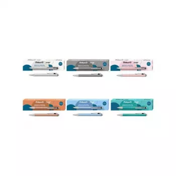 Pelikan Snap Metallic kulspetspenna, silverpärlemorglans aluminiumskaft, blått bläck, medium 400208064