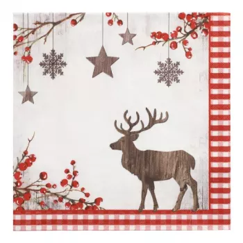 PAPSTAR julmotiv servetter X-mas Deer 400 x 400 mm, tryckt, 1/4 vikning, 3-lagig - 1 st (37222)