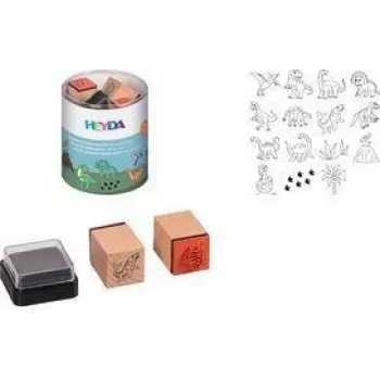 HEYDA Dinosaurie-motivstämpelset, 15 clearstämplar i rund förvaringsburk 20-48 884 76