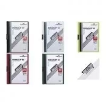 DURABLE DURACLIP ORIGINAL 60 A4 klämmappar med metallklämma, genomskinligt frontlock, svart baklock, 5-pack 2238-01